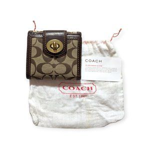 Khaki Mahogany Jacquard Leather Wallet Bi-Fold French Purse Turn Lock